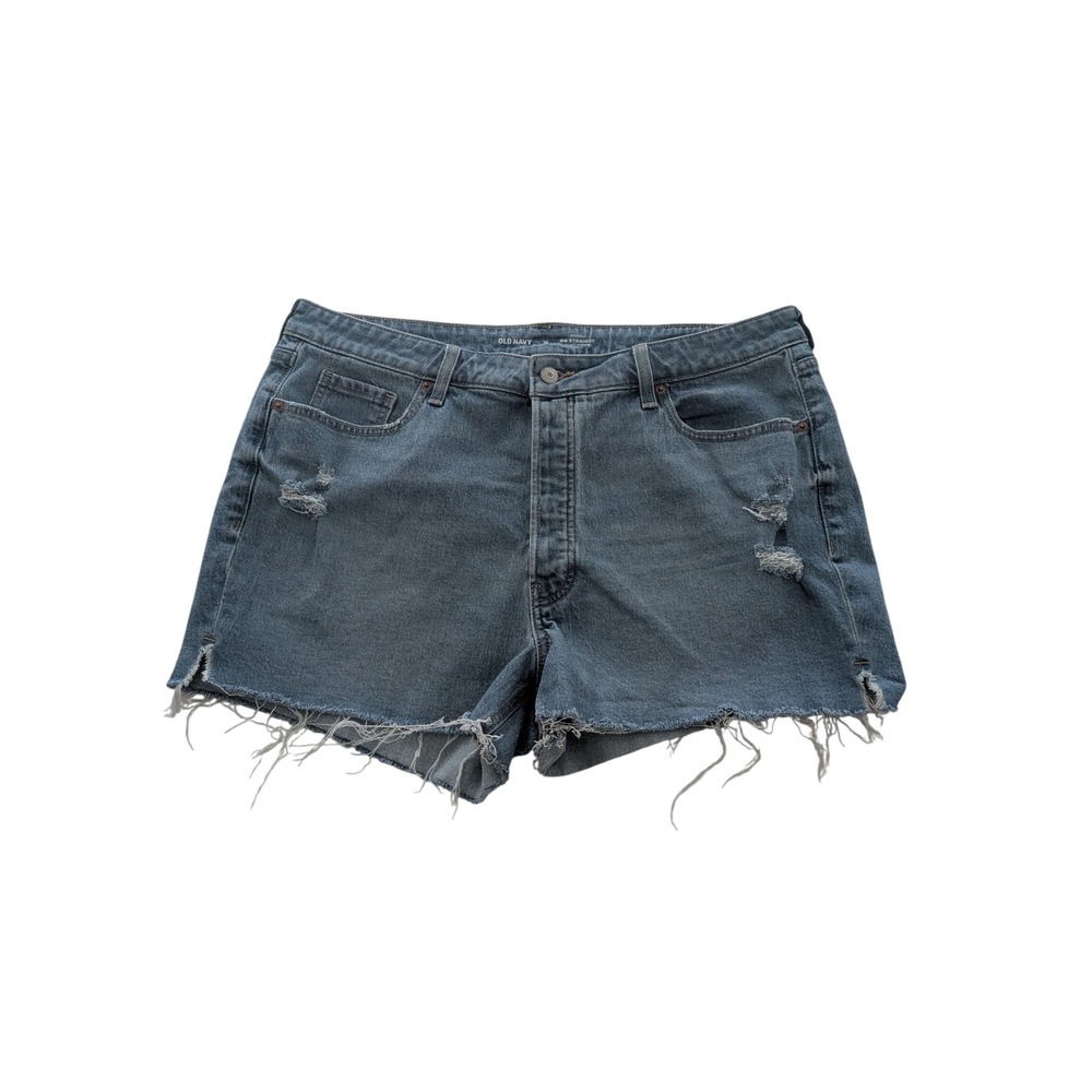 Old Navy OG Straight High Rise Denim Shorts Womens 18 Distressed Raw Hem Blue